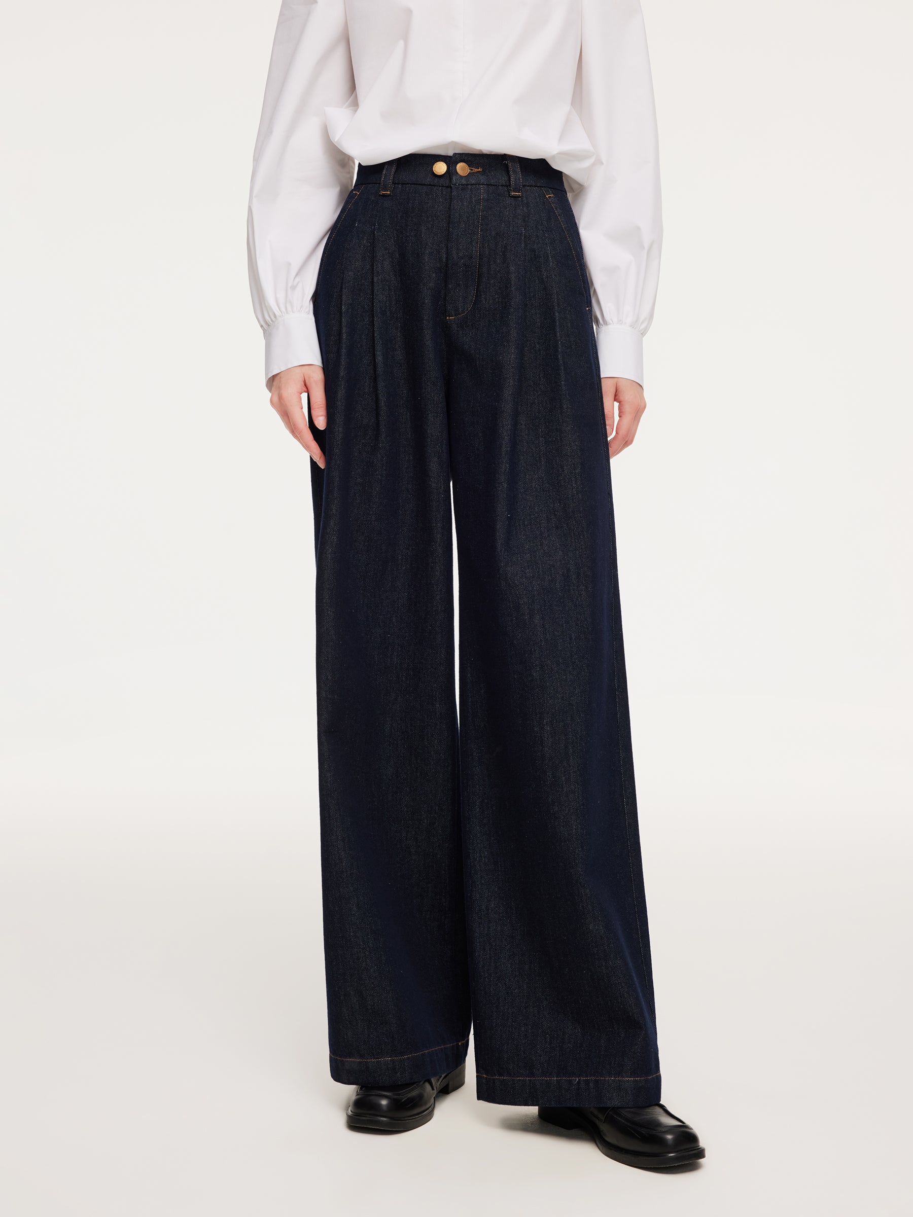 [Preview] Denim Adjustable Waist Women Wide Leg Jeans GOELIA