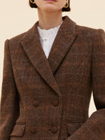 100% Wool Plaid Slim Fit Women Blazer GOELIA