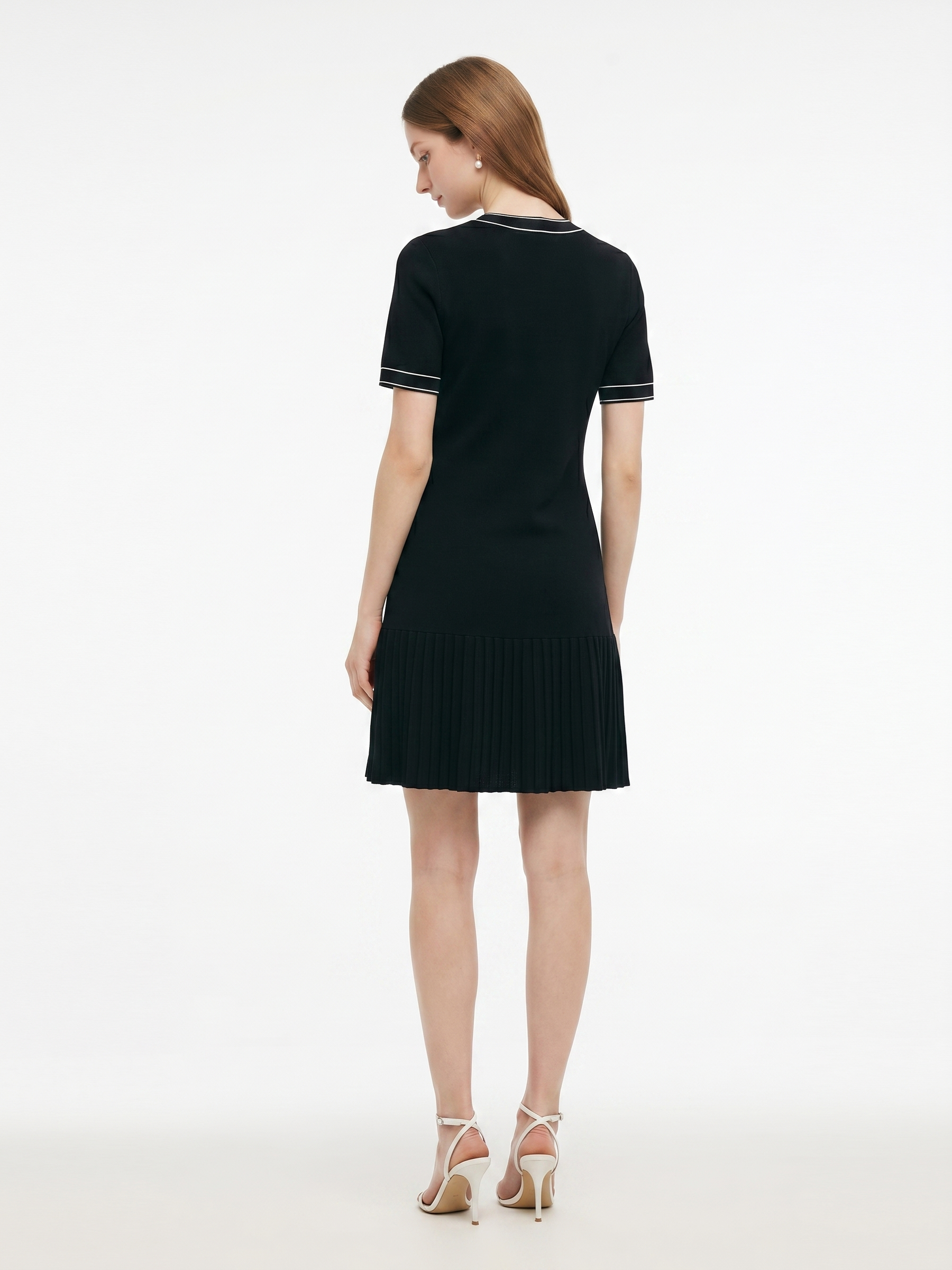 pleated knit mini dress Tencel Blend Contrast Trim Women Pleated Hem Knit Mini Dress, Black / L