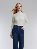 [Preview] Lyocell Wool Blend Beaded Ruffle Neck Women Knit Top GOELIA