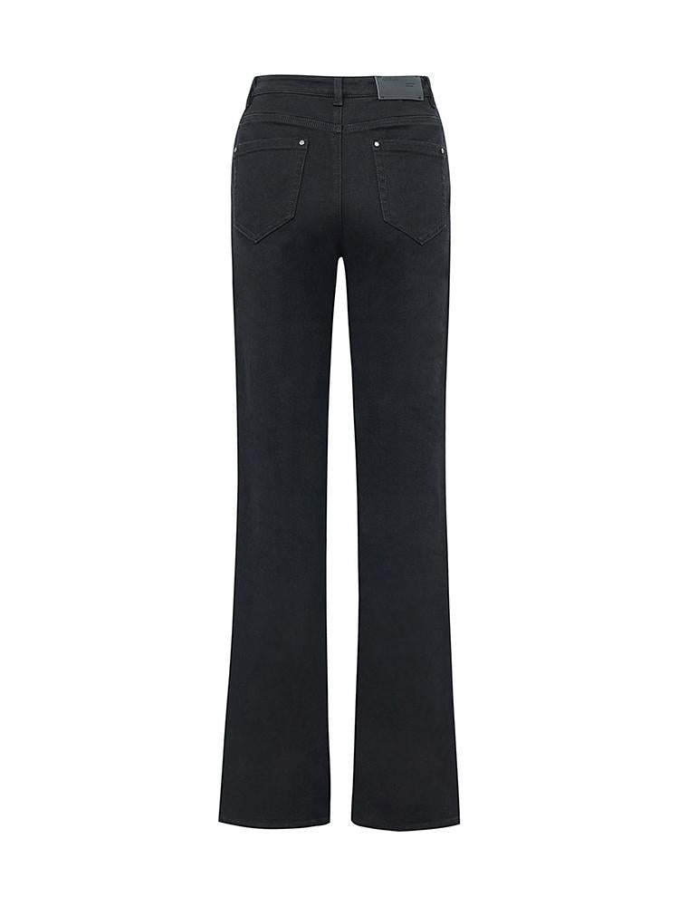 Black Full Length Slit Straight Jeans GOELIA