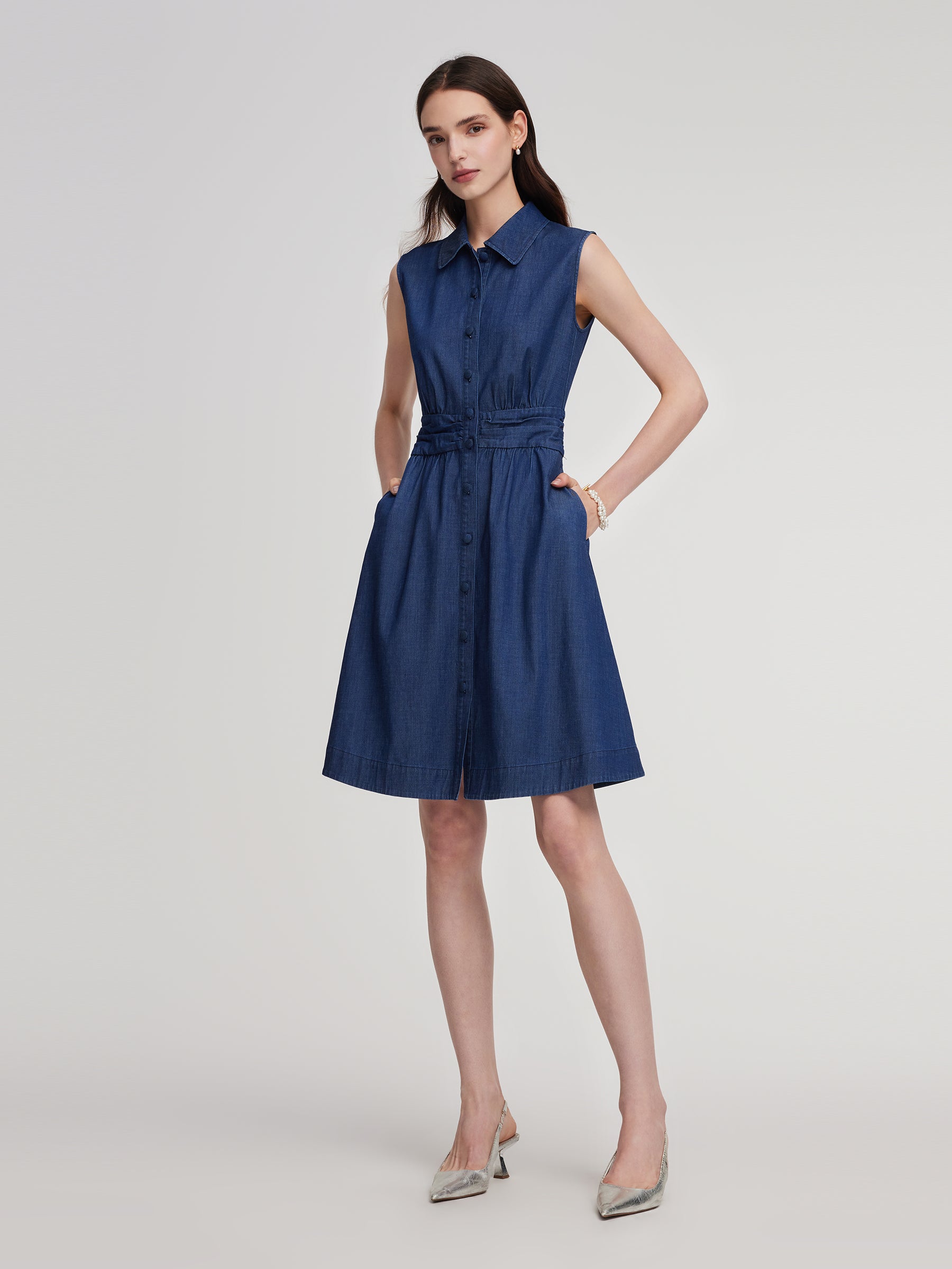Denim A-Line Sleeveless Women Mini Dress GOELIA
