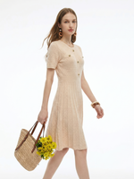 Tencel Blend Gathered Waist Women Textured Midi Dress GOELIA