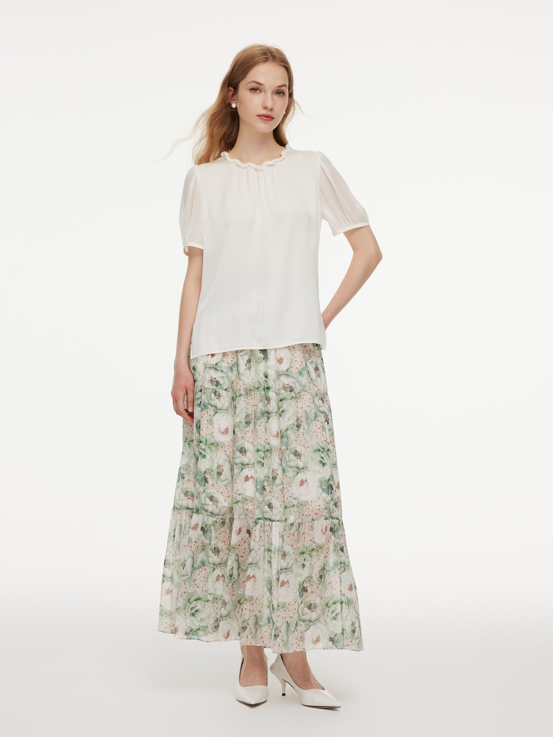 22MM Mulberry Silk Twisted Round Neck Women Blouse GOELIA