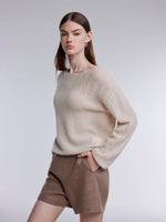 [Preview] 100% Cashmere Pointelle Lantern Sleeve Women Sweater GOELIA