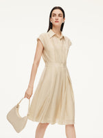 Tencel Acetate Linen Blend Cap Sleeve Women Midi Shirt Dress GOELIA