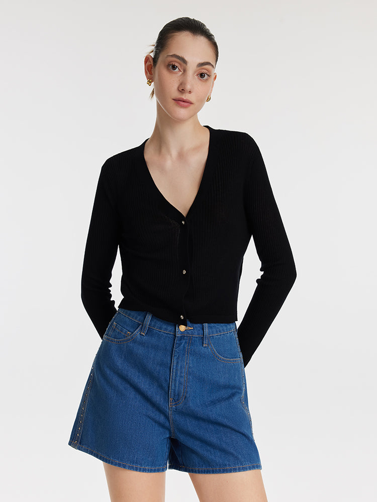 Tencel-Silk Blend Knitted V-Neck Women Cardigan GOELIA