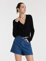 Tencel-Silk Blend Knitted V-Neck Women Cardigan GOELIA