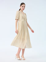Tencel Acetate Linen Twist Front Women Maxi Dress GOELIA