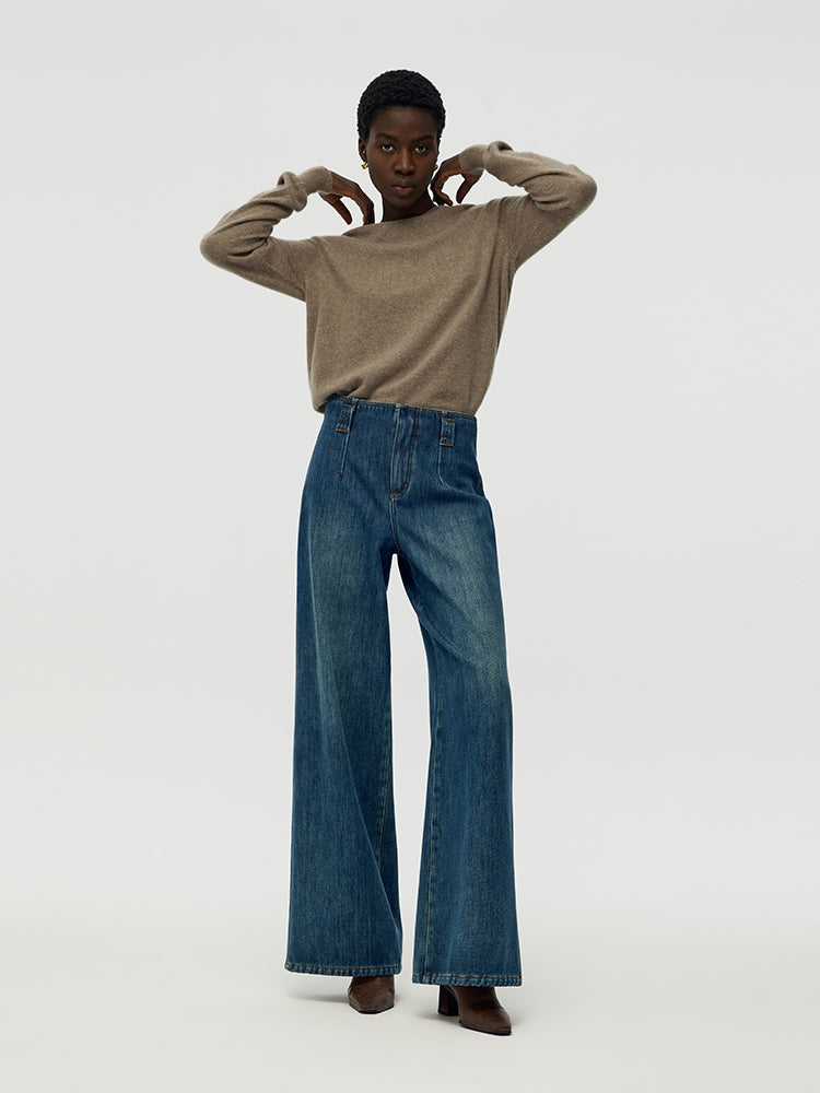 Wide Leg Women Fleece Lined Jeans GOELIA