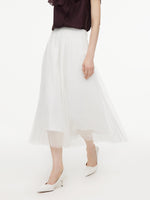 Elastic Waist A-Line Pleated Women Mesh Skirt GOELIA