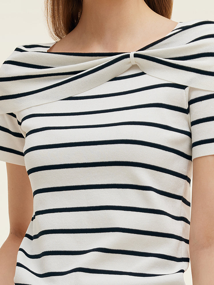 Tencel Black And White Stripe Women Top GOELIA