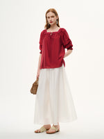 Tencel Blend Embroidered Square Neck Women Blouse GOELIA