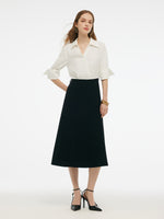 Faux Two-Piece Color Block Women Midi Dress With Leather Belt GOELIA