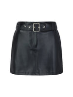 PU Leather A-Line Women Skirt With Belt GOELIA