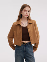 Faux Suede Women Single Breasted Crop Jacket GOELIA