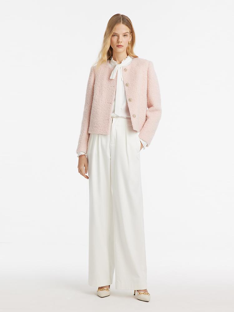 Wool-Blend Single-Breasted Women Crop Jacket GOELIA