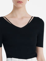 Tencel-Silk Blend Cut-out Neck Women Knitted Top GOELIA