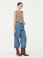 Linen Sequin-Embellished Women Open-Knit Tank Top GOELIA