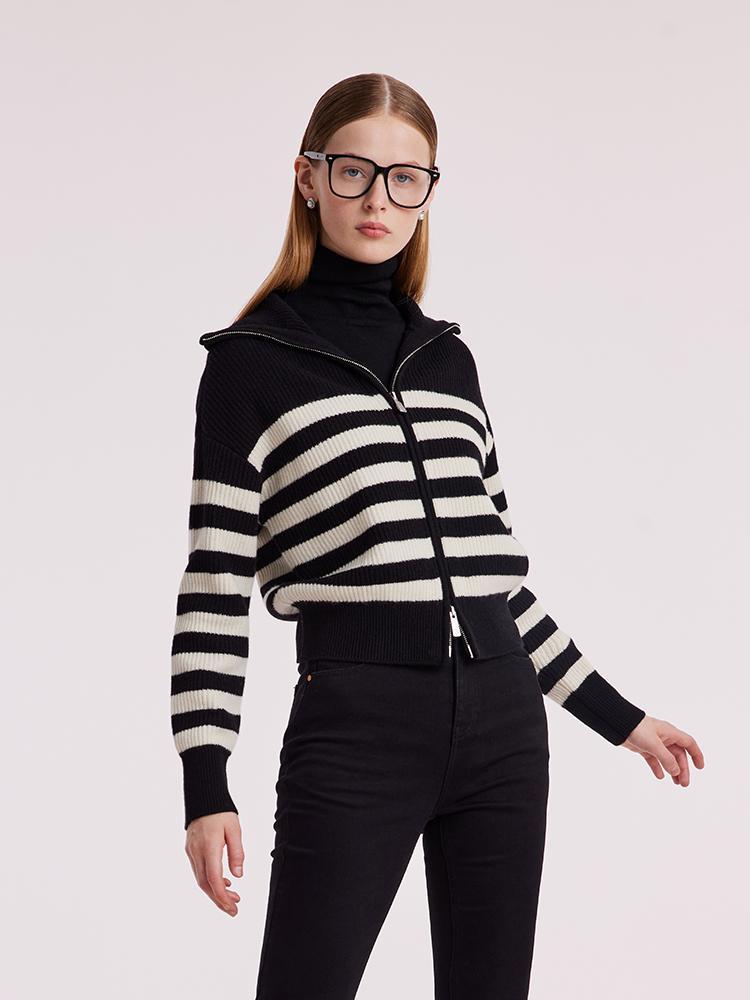 100% Wool Stripe Women Cardigan main image 1