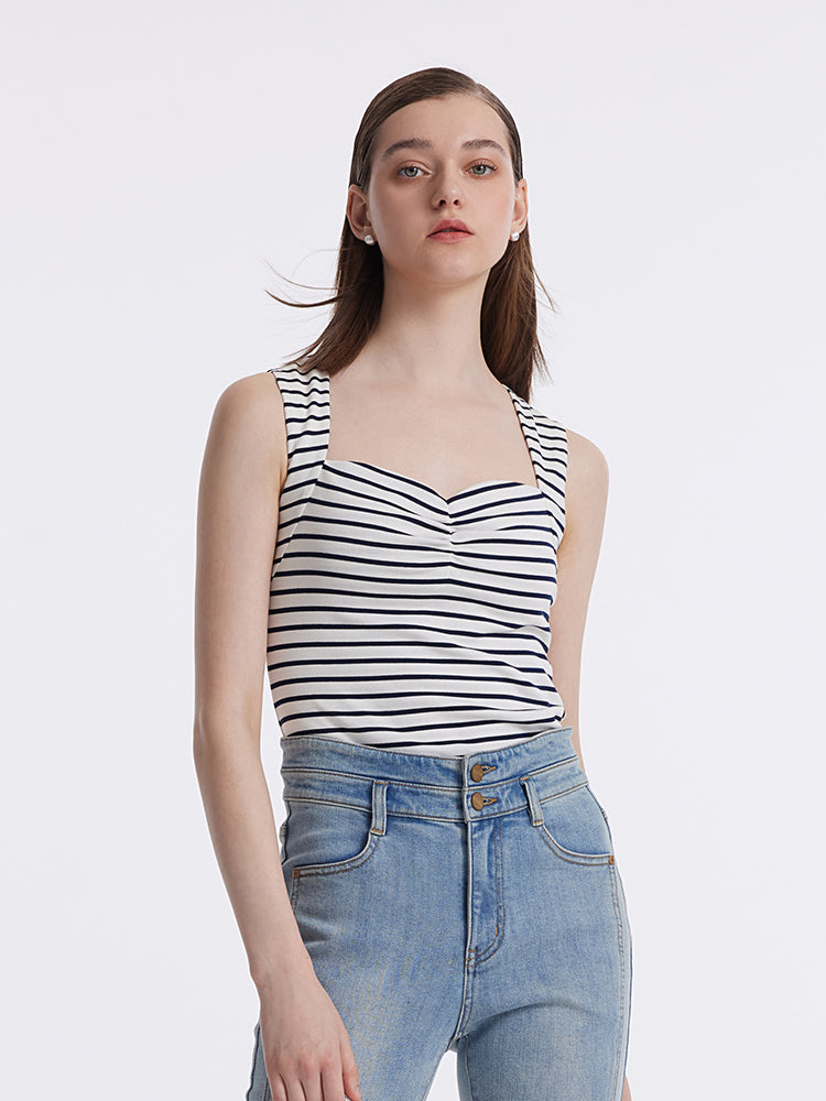 Striped Knitted Camisole With Detachable Bra Pads GOELIA