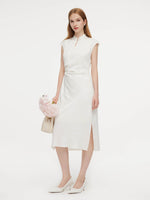 Jacquard Ruched Waist Women Qipao Maxi Dress GOELIA