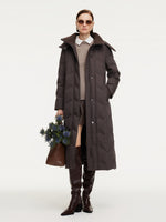 Diamond Quilted Hooded Long Goose Down Wrap Coat GOELIA
