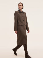 100% Washable Wool Leather Collar Women Coat GOELIA