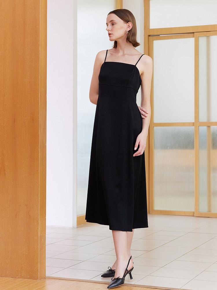 Black Triacetate Spaghetti Strap Dress GOELIA