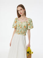 Cotton Floral Print Women Smocked Top GOELIA