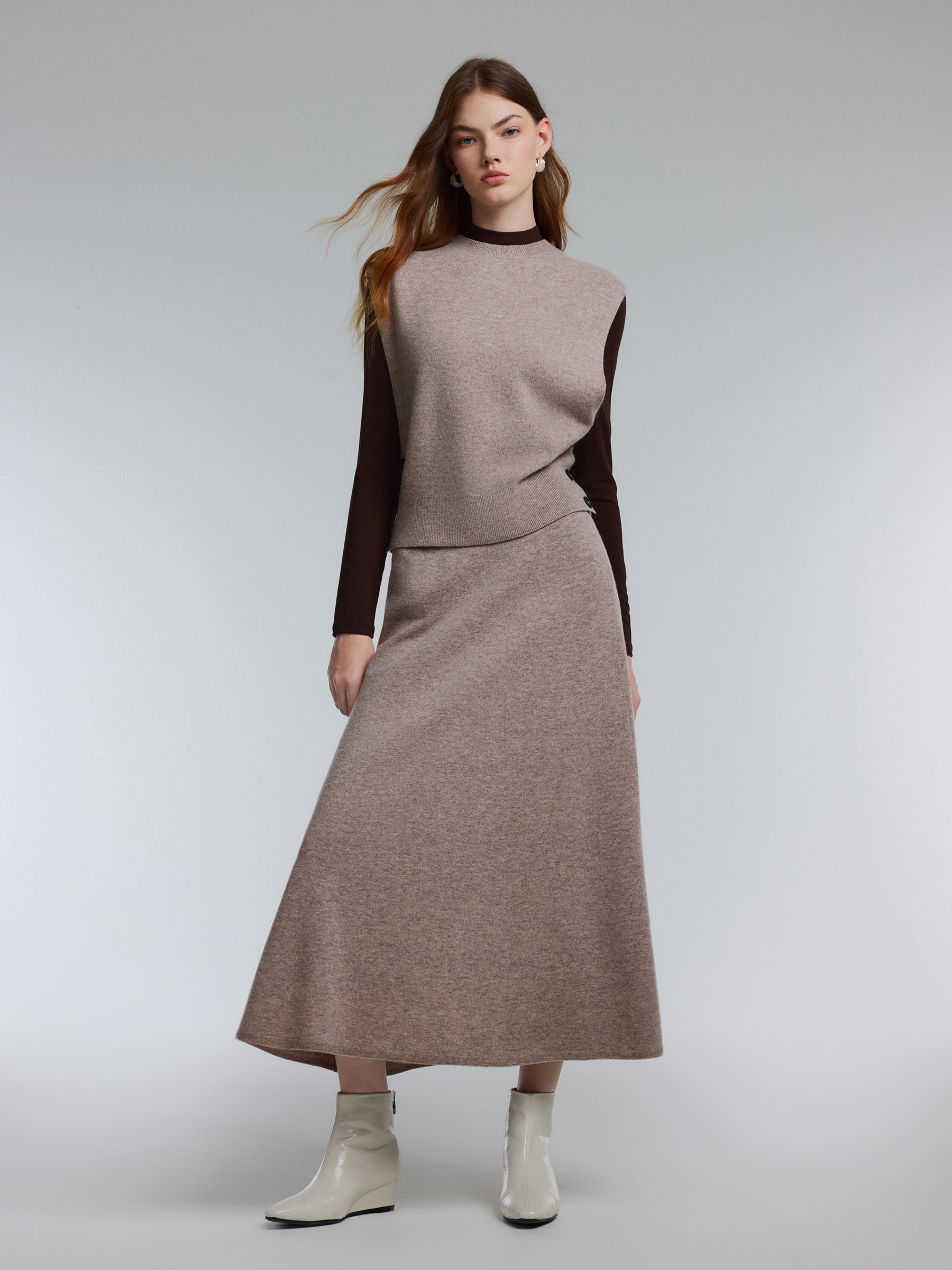 [Preview] 100% Wool Tank & Modal Top & Skirt Three-Piece Set GOELIA