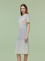 Blue And White Gradient Women Knit Midi Dress GOELIA