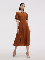 Tencel Acetate Blend Color Block Women Midi Dress GOELIA