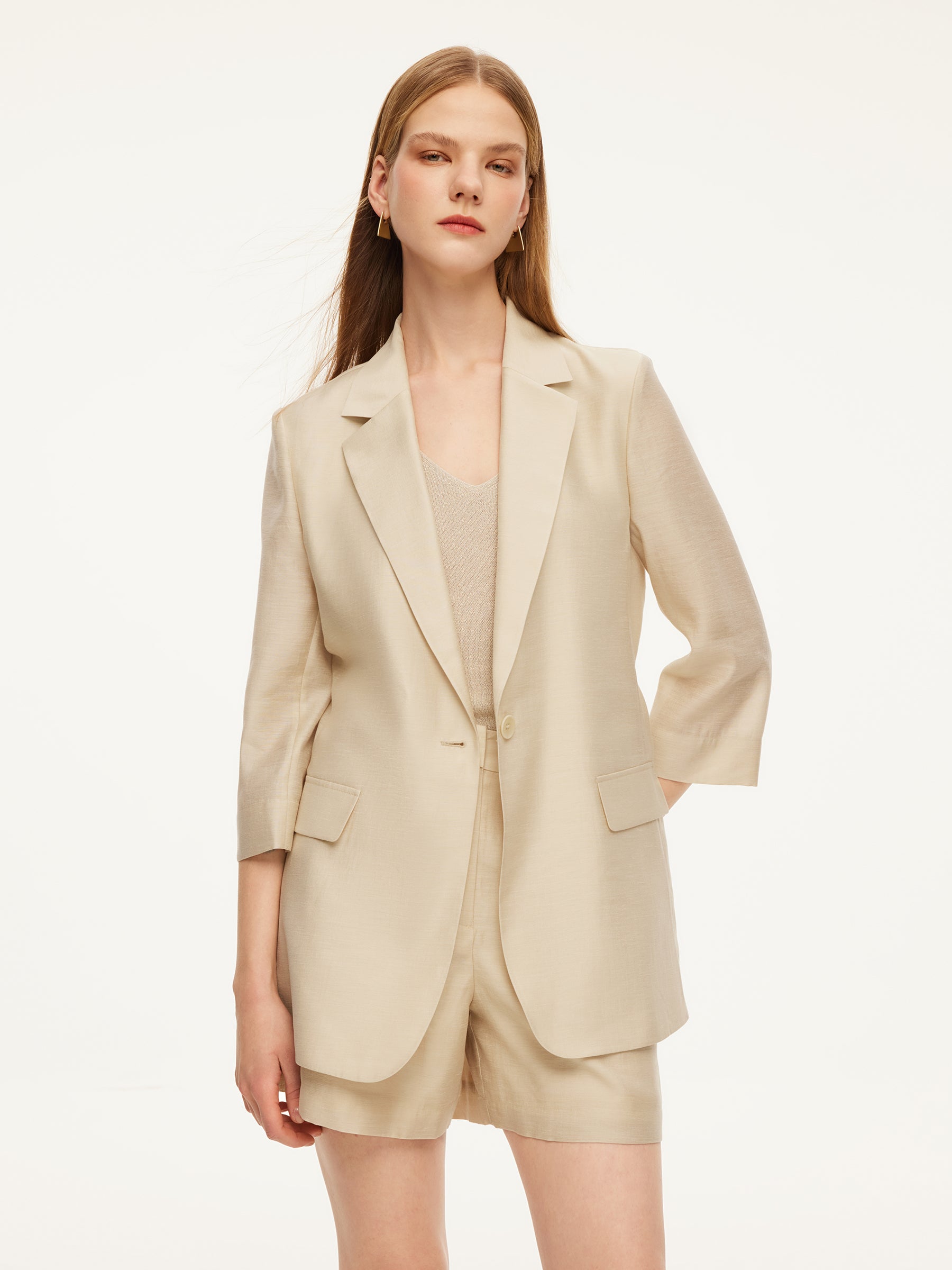 Tencel Acetate Linen Blend Women 3/4 Sleeve Blazer GOELIA