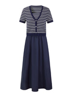 Tencel Blend Stripe Cardigan And Patchwork Strap Dress Two-Piece Set GOELIA