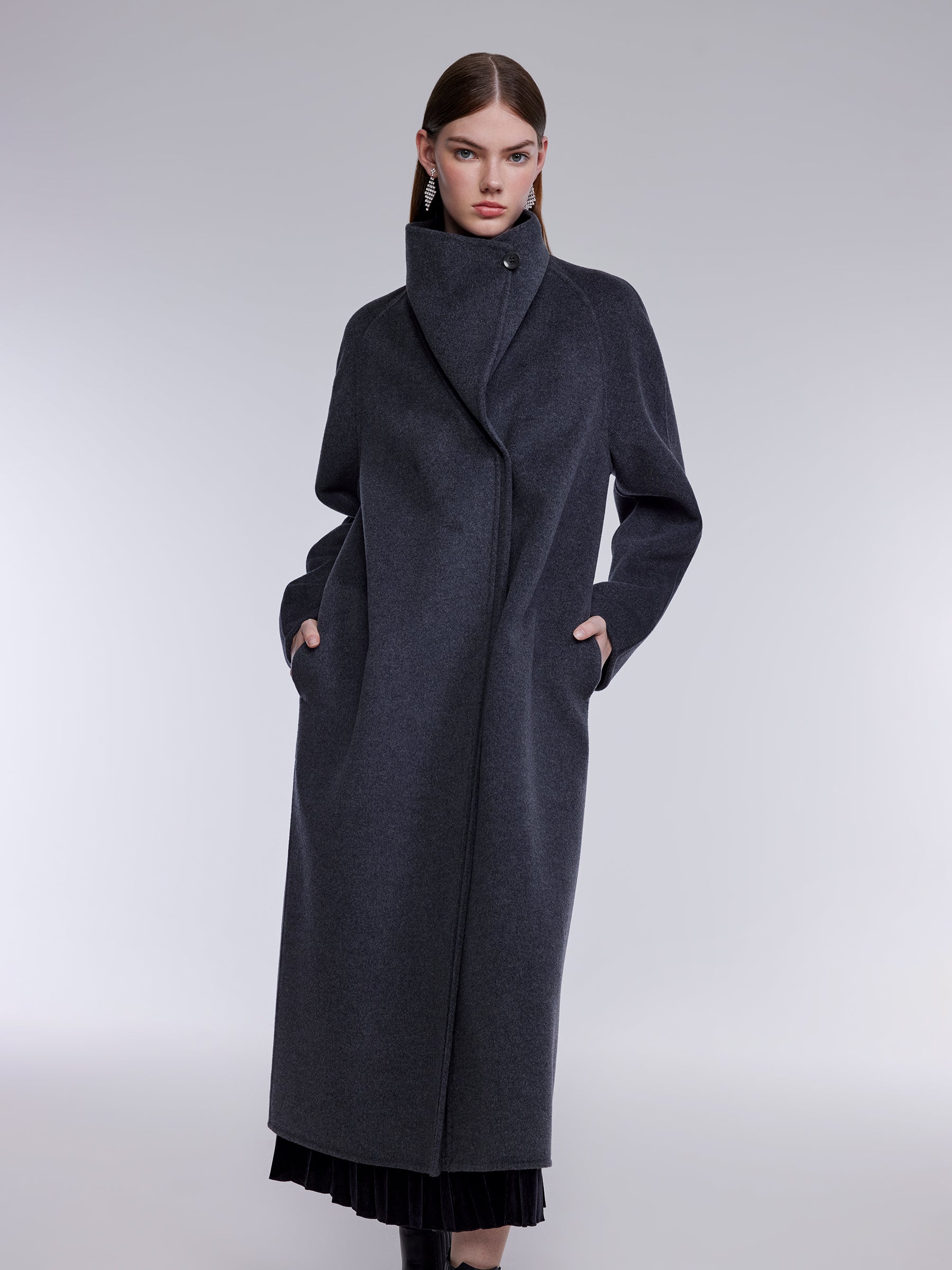 [Preview] 100% Wool Convertible High Neck Women Overcoat GOELIA