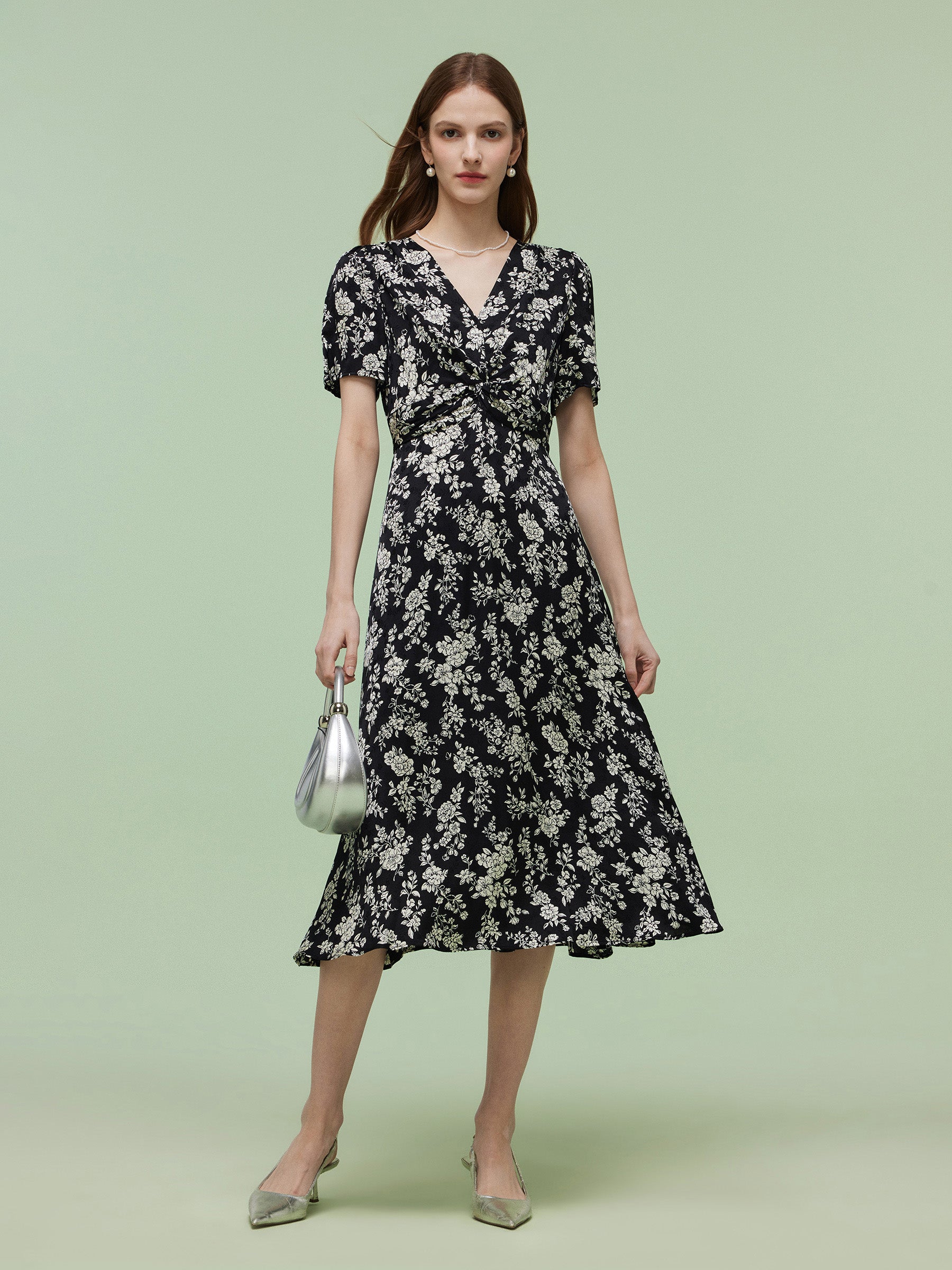 Floral Print Twist Front Women Midi Dress GOELIA
