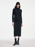 [Preview] Rhinestone Vest & Knit Top & Skirt Three-Piece Set With Belt GOELIA