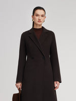 Cashmere Wool Blend Gathered Waist Women Overcoat GOELIA
