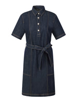 100% Cotton Denim Women A-Line Mini Shirt Dress With Self-Tie Belt GOELIA