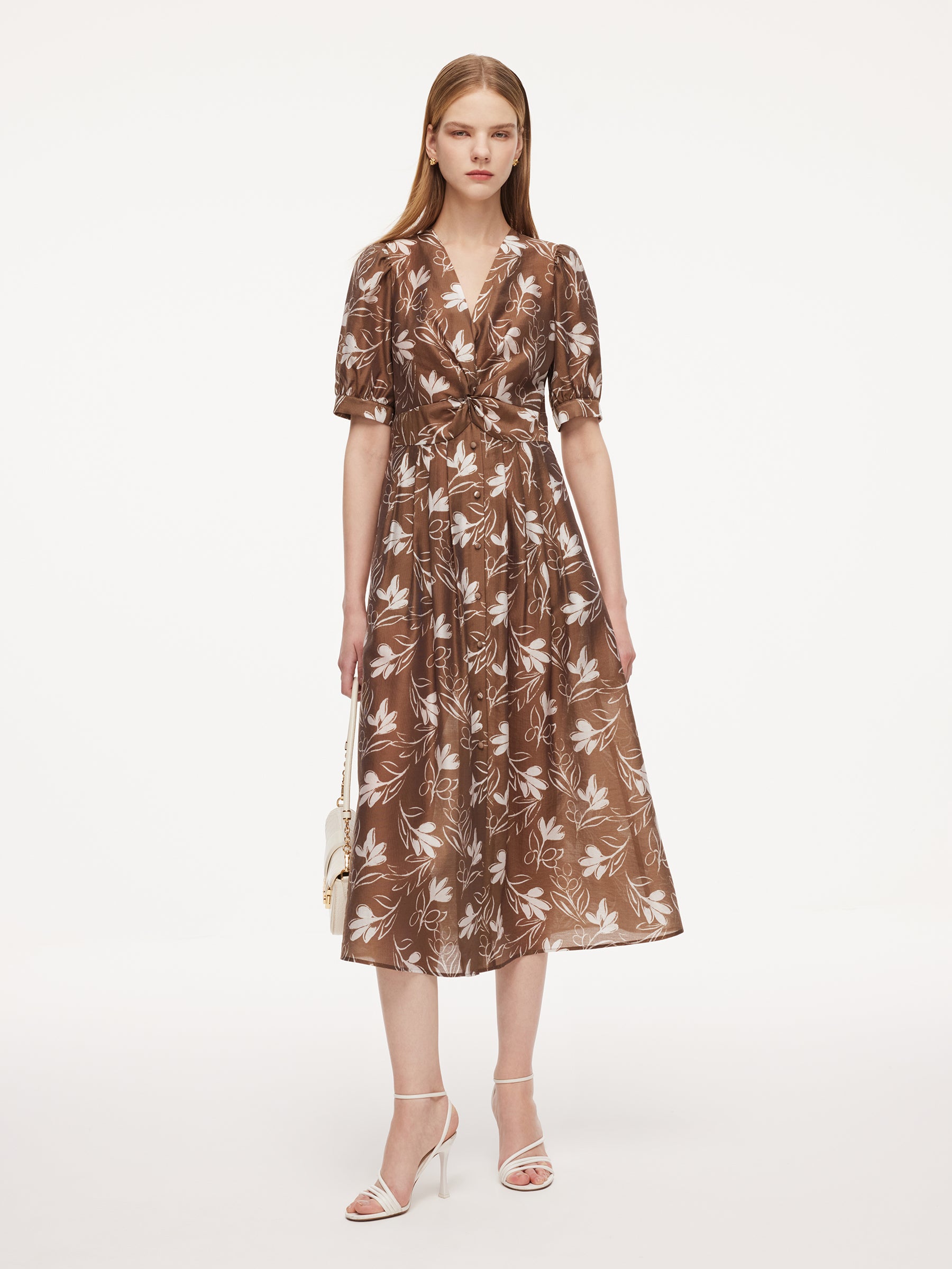 Tencel Blend Floral Print Twist Front Women Maxi Dress GOELIA