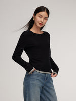 100% Wool Faux Two-Piece Women Knit Top GOELIA