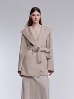 [Preview] Cashmere Wool Blend Women Hooded Wrap Coat GOELIA