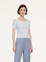 Lyocell Blend Stripe Square Neck Women Knit Top GOELIA