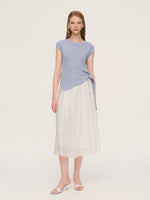 Tencel Blend Asymmetrical Hem Women Knit Top With Ribbon GOELIA