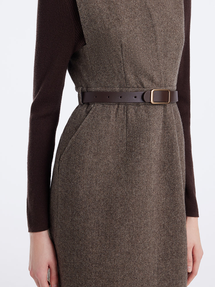 Washable Wool Vest Dress And Knitted Sweater Two-Piece Set With Belt GOELIA