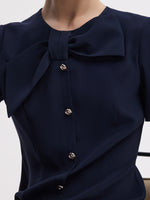 Triacetate Bowknot Women Gathered Waist Midi Dress GOELIA