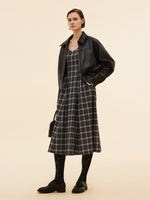 Black And Grey Plaid Women Strap Midi Dress GOELIA
