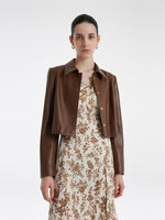 Eco-Friendly Leather Lapel Women Crop Jacket GOELIA