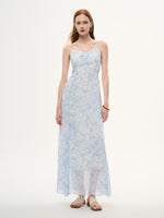 10MM Mulberry Silk Floral Print Women Strap Maxi Dress GOELIA